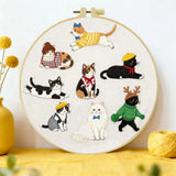 Cute Fashion Cats Embroidery Kit – Kawaii DIY Hand Embroidery Hoop Art Set for Cat Lovers