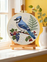 Blue Jay Bird Embroidery Kit for Beginners – DIY Nature Hand Embroidery Hoop Set