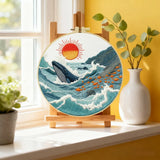 Ocean Whale Embroidery Kit – Coastal Sea Life DIY Hand Embroidery Hoop Art Set