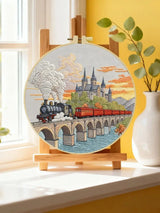 Vintage Steam Train Embroidery Starter Kit – DIY Scenic Landscape Sewing Art Set for Beginners
