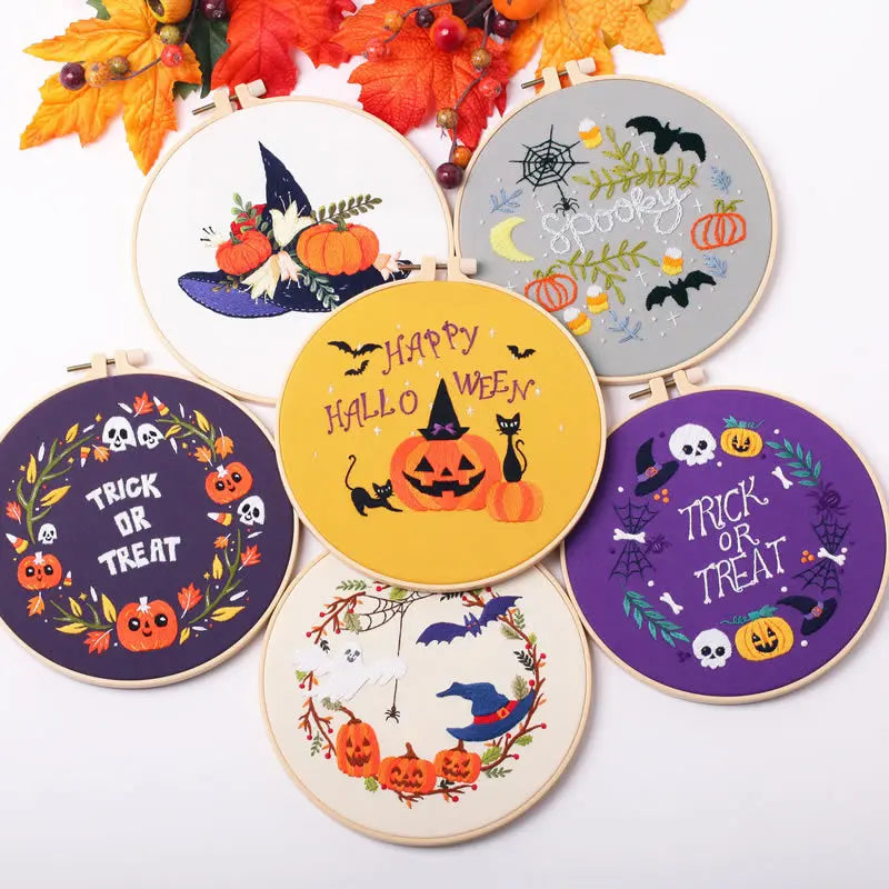 Cute Halloween Embroidery Kit Collection – 6 Designs