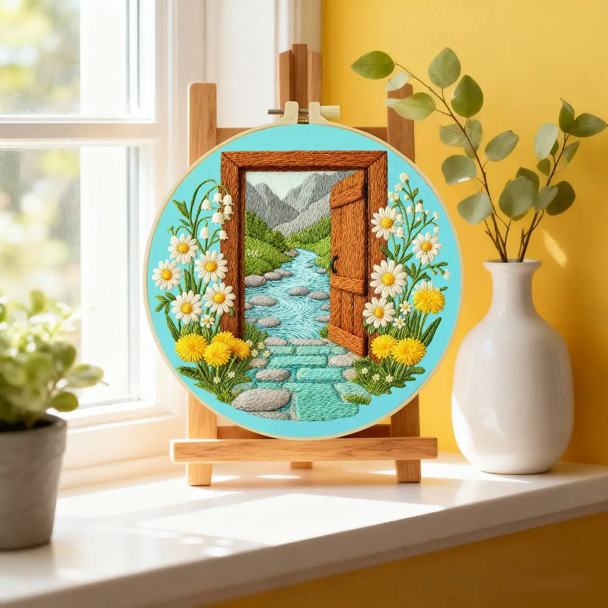 Open Door Landscape Embroidery Kit – DIY Nature Scene Hoop Art for Beginners & Craft Lovers