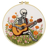 Skeleton Guitarist Embroidery Kit – Floral Music & Wildflower Design Kits For Stitchers