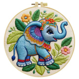 Cute Elephant Embroidery Kit – Colorful Baby Elephant Needlepoint Pattern with Floral Details for Nursery & Animal Lovers