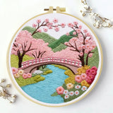 Cherry Blossom Bridge Embroidery Kit – Japanese Spring Garden Landscape Design Kits For Stitchers