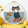 Scuba Cat Embroidery Kit – Funny Underwater Kitty DIY Hand Embroidery Set 🐱🐠🤿 Kits For Stitchers