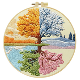 Four Seasons Tree Embroidery Kit – Spring Summer Autumn Winter Landscape DIY Hand Embroidery Hoop Art, Nature Wall Decor Craft K