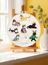 Cute Fashion Cats Embroidery Kit – Kawaii DIY Hand Embroidery Hoop Art Set for Cat Lovers