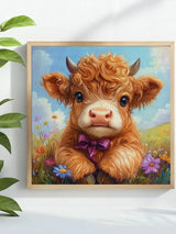 Cute Highland Cow Cross Stitch Kit 🐮🌸💜✨
