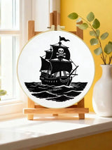 Black Pirate Ship Embroidery Kit – Skull & Crossbones Nautical Design Kits For Stitchers