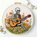 Skeleton Guitarist Embroidery Kit – Floral Music & Wildflower Design Kits For Stitchers