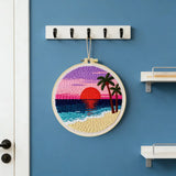 Tropical Sunset Beach Punch Needle Wall Art – Handmade Embroidery Hoop Decor for Nursery & Cozy Roo