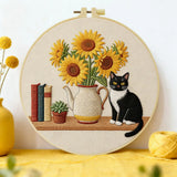 Black Kitten & Sunflower Embroidery Starter Kit