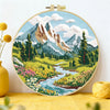 Mountain Wildflower Landscape Embroidery Kit – Alpine River Scenic DIY Needlepoint Hoop Art Nature Lover Craft Gift for Adults