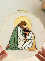 Jesus Comforting Woman Embroidery Kit – Christian Faith DIY Hand Embroidery Hoop Art Set