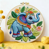 Cute Elephant Embroidery Kit – Colorful Baby Elephant Needlepoint Pattern with Floral Details for Nursery & Animal Lovers
