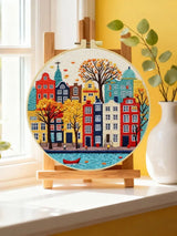 Colorful Cityscape Embroidery Starter Kit – DIY European Street Sewing Art Set for Beginners