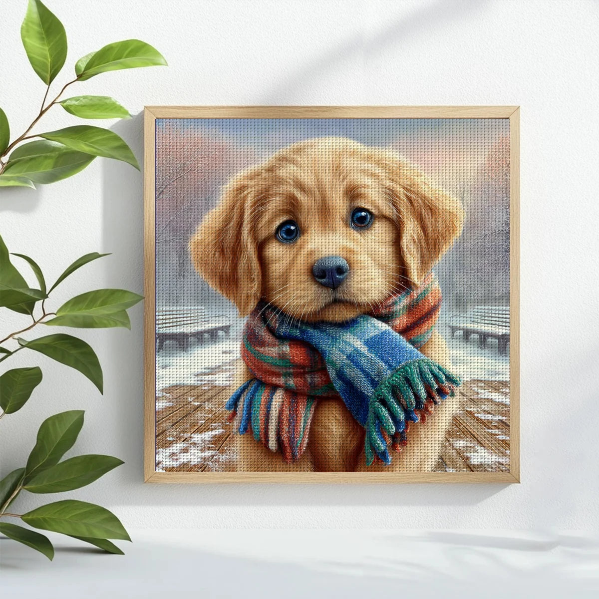 Winter Puppy with Plaid Scarf Cross Stitch Kit 🐶❄️🧣