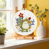 Cute Frog Embroidery Kit – Whimsical Floral Frog DIY Hand Embroidery Hoop Art Set Kits For Stitchers