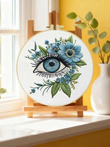 Blue Evil Eye Embroidery Kit for Beginners – DIY Floral Hand Embroidery Hoop Set