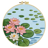 Lotus Flower Pond Punch Needle Wall Art – Handmade Embroidery Hoop Decor for Nursery & Cozy Rooms