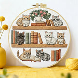 Bookshelf Kitten Embroidery Kit