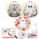 Floral Ghosts & Skeleton Embroidery Kit – 3 Designs Kits For Stitchers