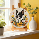Boston Terrier Embroidery Kit – Floral Puppy DIY Hand Embroidery Hoop Art Set Kits For Stitchers