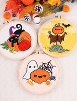 Cute Halloween Pumpkins & Ghosts Embroidery Kit – Set of 3