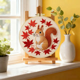 Autumn Squirrel Embroidery Kit – Cute Woodland Maple Leaf Design Kits For Stitchers