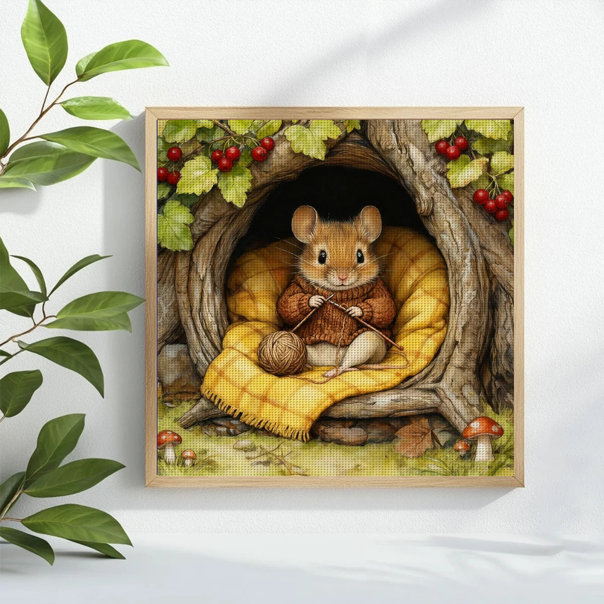 Knitting Mouse in a Cozy Tree Hollow Cross Stitch Kit 🐭🧶🍂