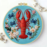 Lobster & Blue Crabs Embroidery Kit – Colorful Coastal Floral Design Kits For Stitchers