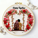 Happy Together Embroidery Kit for Beginners – DIY Romantic Couple Hand Embroidery Hoop Set