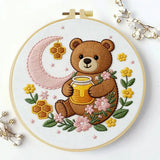 Moonlit Honey Bear Embroidery Kit – Cute Teddy Bear DIY Hand Embroidery Hoop Art Set Kits For Stitchers