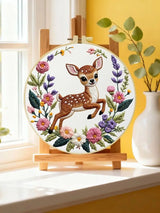 Cute Deer Embroidery Kit for Beginners – DIY Floral Hand Embroidery Hoop Set