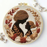 Mother & Daughter Silhouette Embroidery Kit – Elegant Floral Family Needlepoint Pattern with Warm Neutral Earth Tones