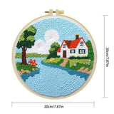 Cozy Cottage Riverside Embroidery Kit for Adults – Whimsical Country House DIY Hand Embroidery Hoop Art Beginner Needlecraft Gift