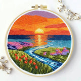 Vibrant Sunset Meadow Embroidery Kit Kits For Stitchers