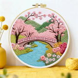Cherry Blossom Bridge Embroidery Kit – Japanese Spring Garden Landscape Design Kits For Stitchers