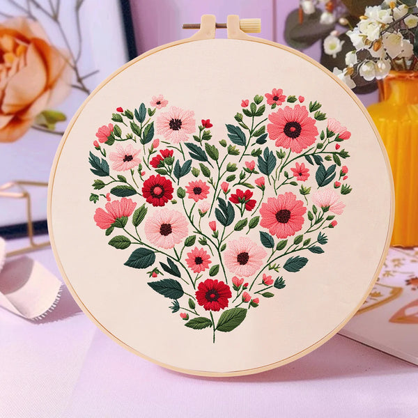 Floral Heart Hand Embroidery Kit