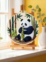 Cute Panda Bamboo Embroidery Kit – Adorable Panda Bear Needlepoint Pattern with Forest Bamboo Scene for Animal Lovers