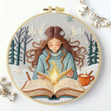Winter Girl Reading Embroidery Starter Kit DIY – Beginner Cozy Book-Themed Hand Embroidery Kit Kits For Stitchers