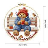 Winter Teddy Bear Embroidery DIY Kit – Cute Animal Beginner Stitching Kit with Hoop, Pattern & Threads