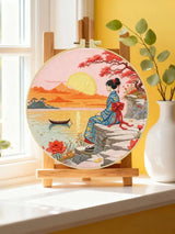 Japanese Sunset Landscape Embroidery Starter Kit – DIY Scenic Kimono Sewing Art Set for Beginners