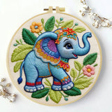 Cute Elephant Embroidery Kit – Colorful Baby Elephant Needlepoint Pattern with Floral Details for Nursery & Animal Lovers