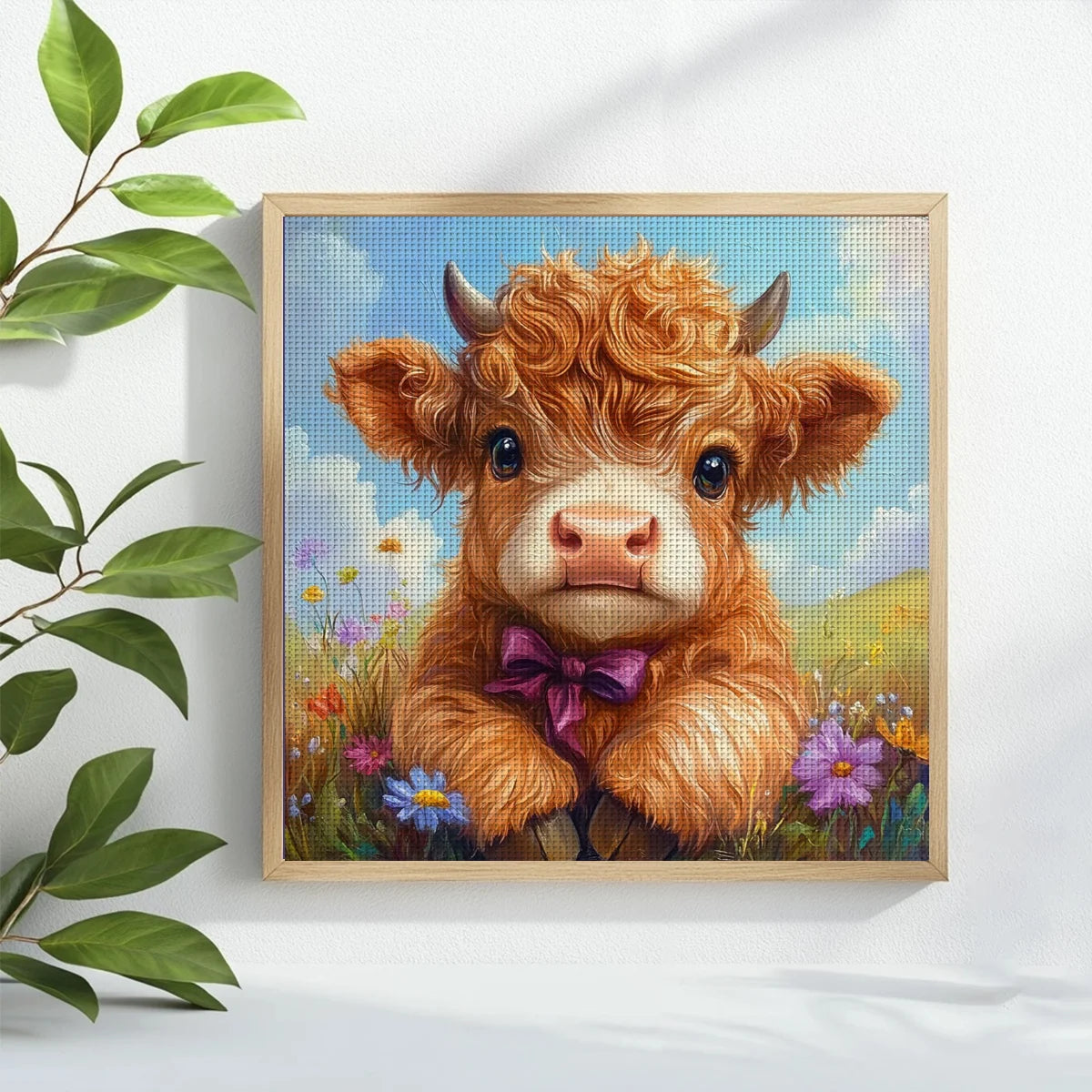 Cute Highland Cow Cross Stitch Kit 🐮🌸💜✨