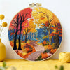 Autumn Forest Path Embroidery Kit – Colorful Fall Landscape DIY Hand Stitch Art with Hoop & Threads, Scenic Nature Wall Décor Craft Set