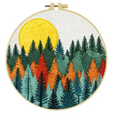 Moonlit Forest Embroidery Kit – Colorful Pine Trees DIY Hand Embroidery Hoop Art Set
