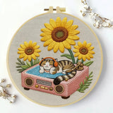 Sunflower DJ Cat Embroidery Kit Kits For Stitchers