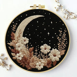 Moon & Floral Night Embroidery Starter Kit – DIY Celestial Sewing Art Set for Beginners